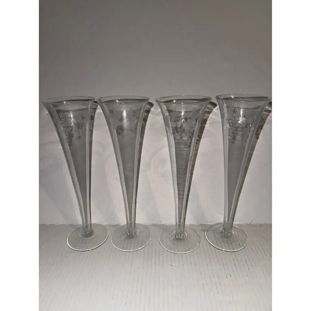 Set of 4 Etched Grape and Leaf Champagne Flutes - $40
